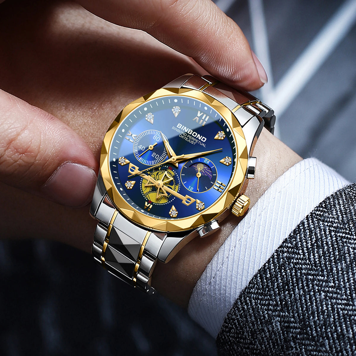 LOR MALE BINBOND Luminous Waterproof Accurate Quartz Watches For Men Chronograph Sturdy Men's Wristwatch Luxury Business Casual Reloj