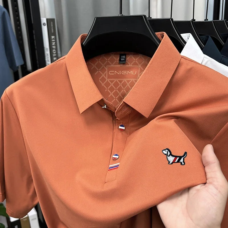 LOR MALE Hot Quality Man Short-Sleeved Polo Shirt Lapel Button Dog Embroidery Spring Casual Elegance T-Shirt Simple Business MensClothing