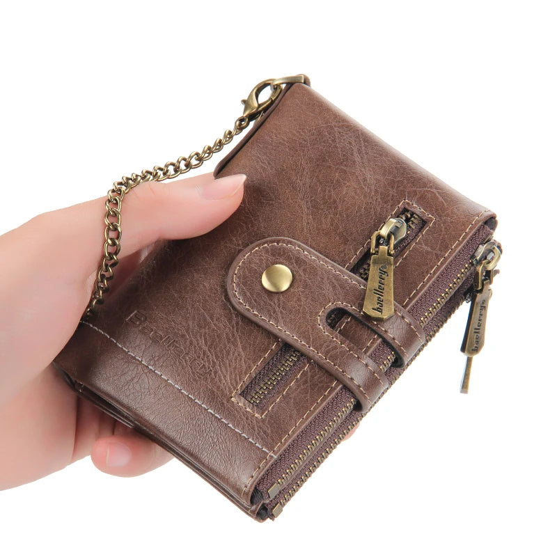 LOR MALE Business Men Wallets Pu Leather Short Card Holder Chain Luxury Brand