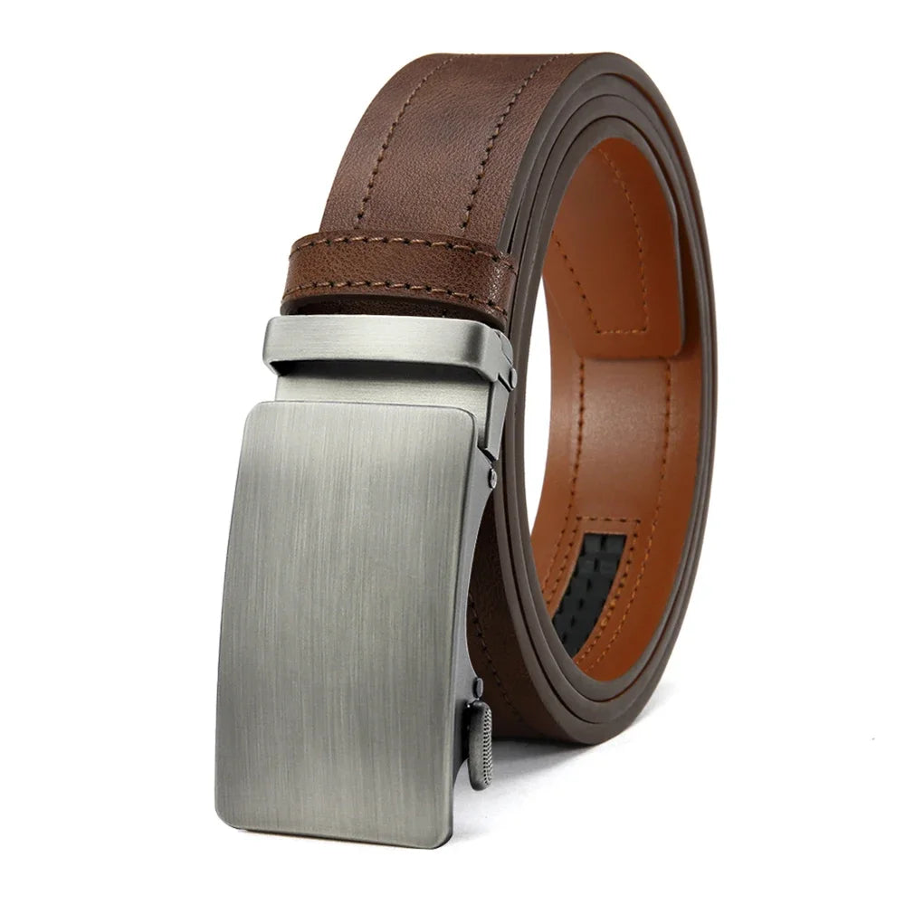 LOR MALE Men's Belt Metal Luxury Brand Automatic Buckle High-quality PU Leather High-quality Men's Business Casual Belt Multi-color