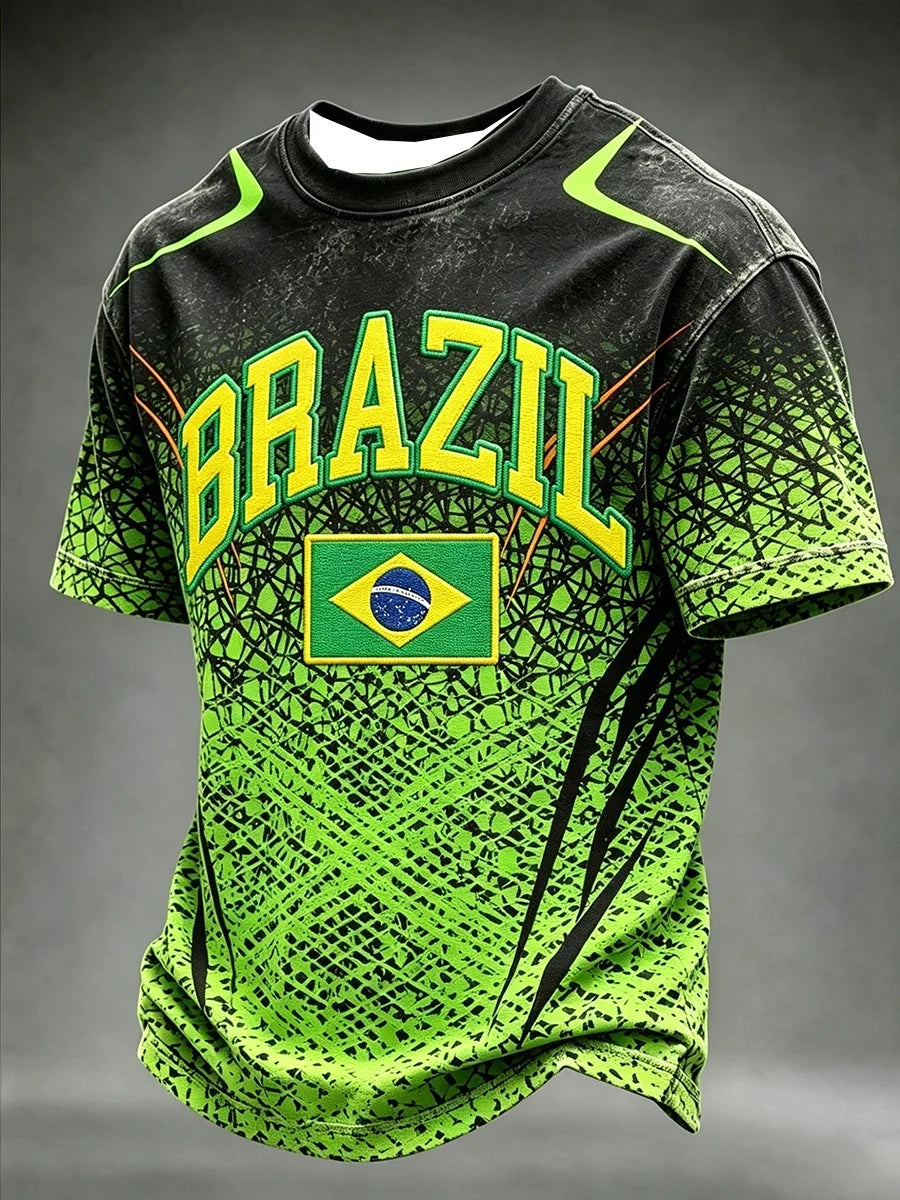 2026 Summer Brazilian Flag 3D Design Football Jersey T-shirt - Suitable for Fans for Outdoor Sports Training - Men's T-shirt