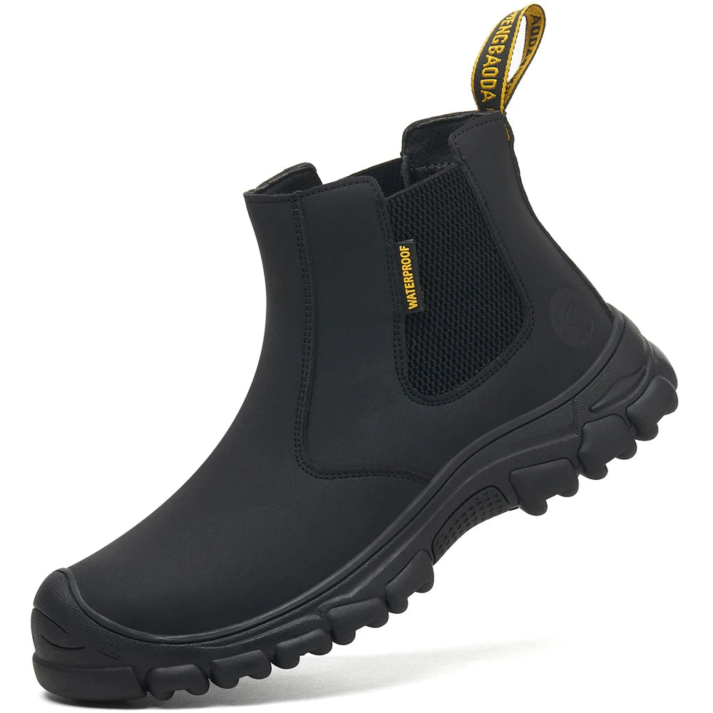 LOR MALE New Safety Boots Men Waterproof Leather Boots Steel Toe Shoes Anti-Smash Anti Puncture Work Boots Indestructible Shoes Non-slip
