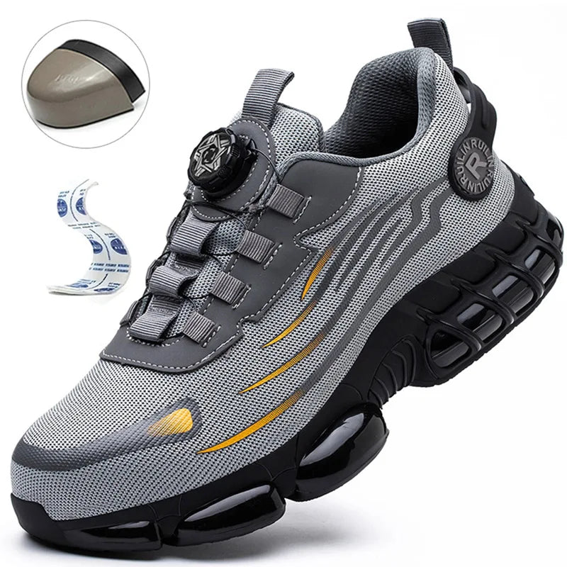 LOR MALE Steel Toe Safety Boots Rotating Button Work Shoes Men Anti-Smash Anti-Puncture Safety Boots Air Cushion Men's Sports Shoes ﻿
