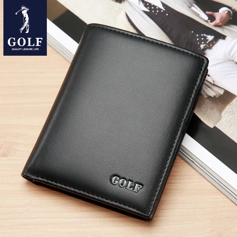 LOR MALE GOLF Men's Wallet Leather Flap Purse Black Money Clip Small Card Vertical Short Wallet for Men Coin Cardholder Anti Theft Brush