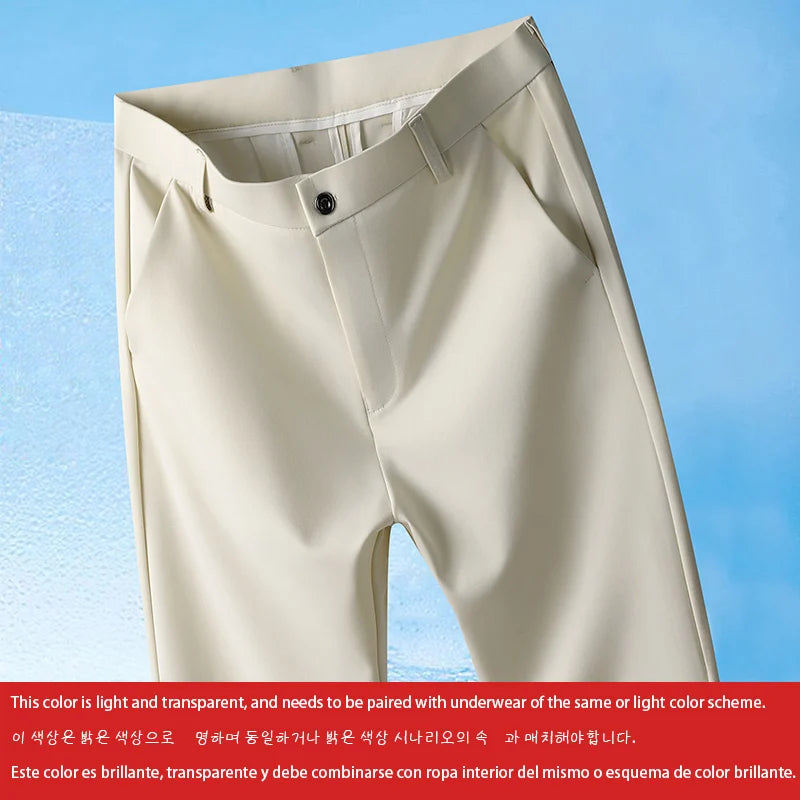 LOR MALE 29-42 Men's Summer Pants Thin Straight Stretch Casual Pants with No Trace No Ironing Fabric Silky and Cool Feeling