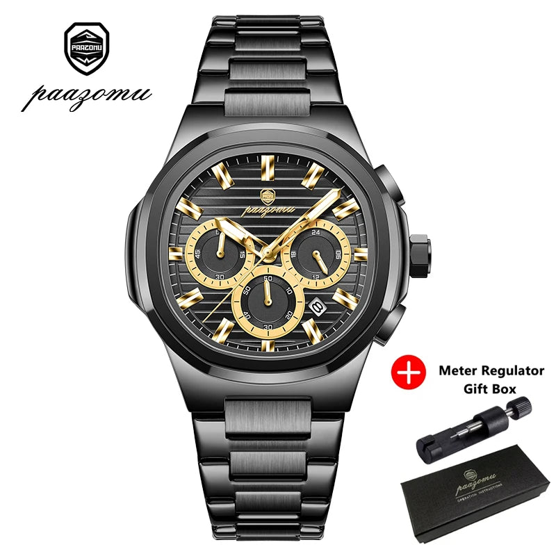 LOR MALE PAAZOMUTop High Quality Man Watch Luminous Waterproof Stainless Steel Men Clock Date Chronograph Quartz Business Men's Watches