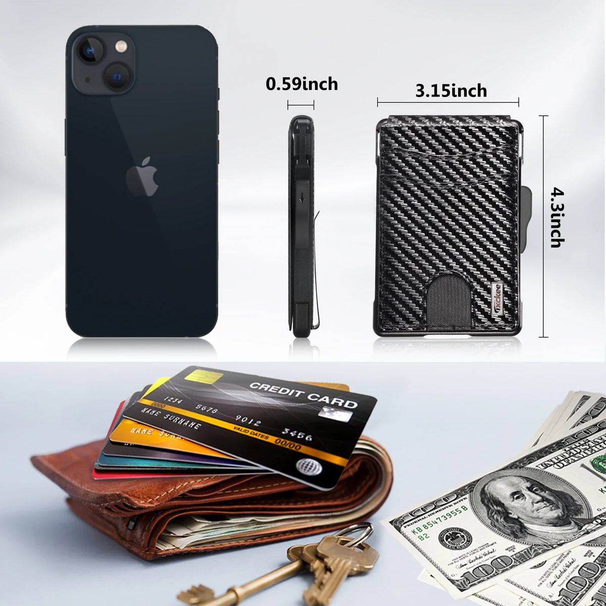 LOR MALE Wallet Minimalist Wallet 9-13 Cards Slim Compact Wallet with Money Clip