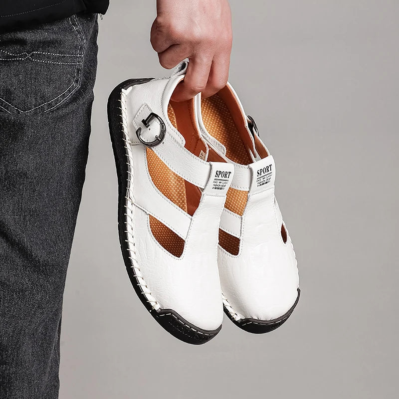 LOR MALE Fashion Mens Sandals Leather Summer Beach Casual Sandals Male Non-Slip Soft Comfortable Outdoor Shoes High Quality Man Sandals