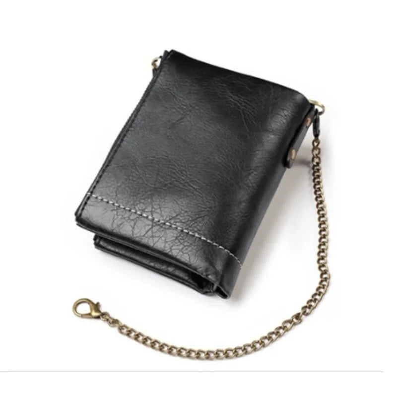 LOR MALE New Men Wallets PU Leather Short Card Holder Chain Luxury Brand Men's Purse High Quality Classic Retro Male Wallet