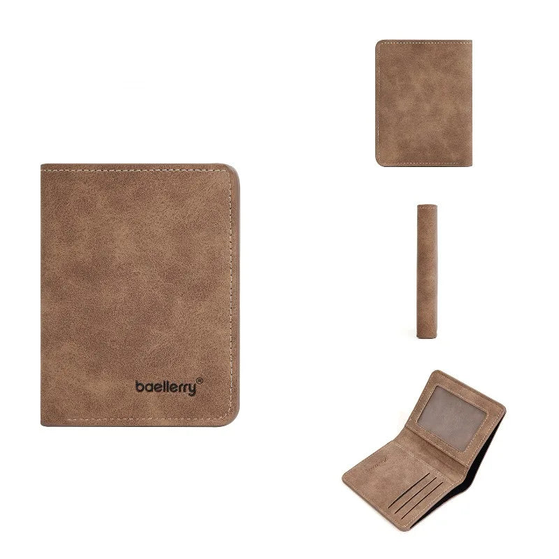 LOR MALE Baellerry Thin Sanded Leather Wallet Casual Business Multi-Function Bifold Dri