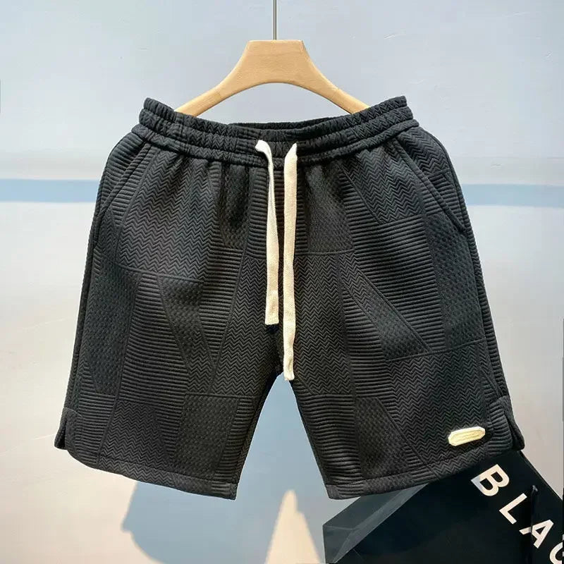 LOR MALE Men's Shorts Four Seasons Running Short for Men Casual Jogging Short Pants Wave Pattern Solid Color Drawstring Man Sports Shorts