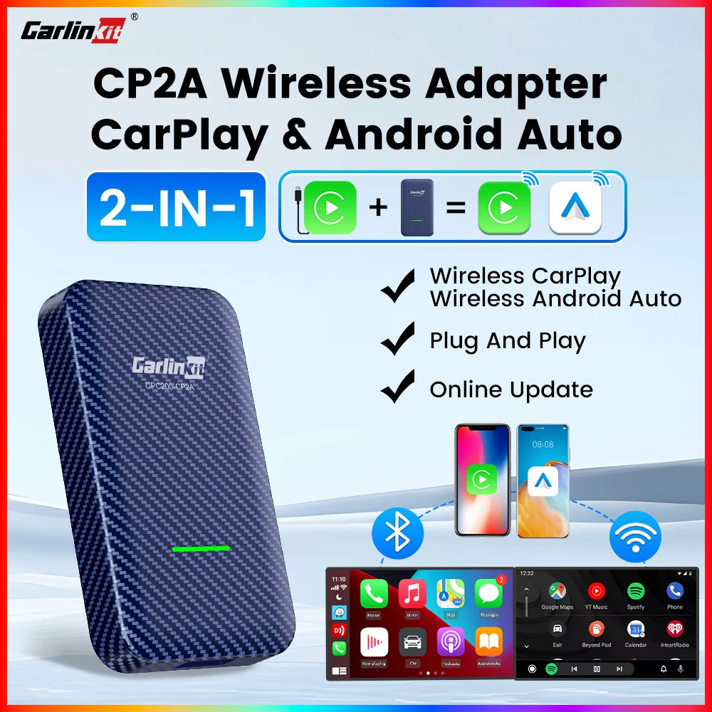 LOR MALE CarlinKit 4.0 2-In-1 Wireless Adapter Wireless Android Auto CarPlay 1 To 2 Smart Car Box Plug &Play OTA Upgrade For CarPlay Cars