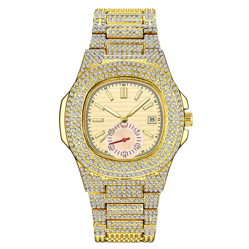 LOR MALE Hip Hop Watches Reloj Hombre Alloy Band Diamond Calendar Gifts Quartz