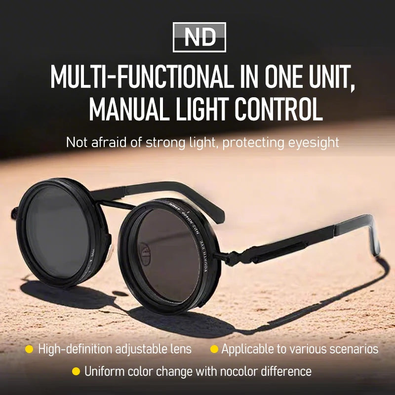 LOR MALE Polarized Round Sunglasses ND9 Adjustable Dimming Sun Glasses Steampunk Men Women Retro Punk Fishing Eyewear Outdoor With Case
