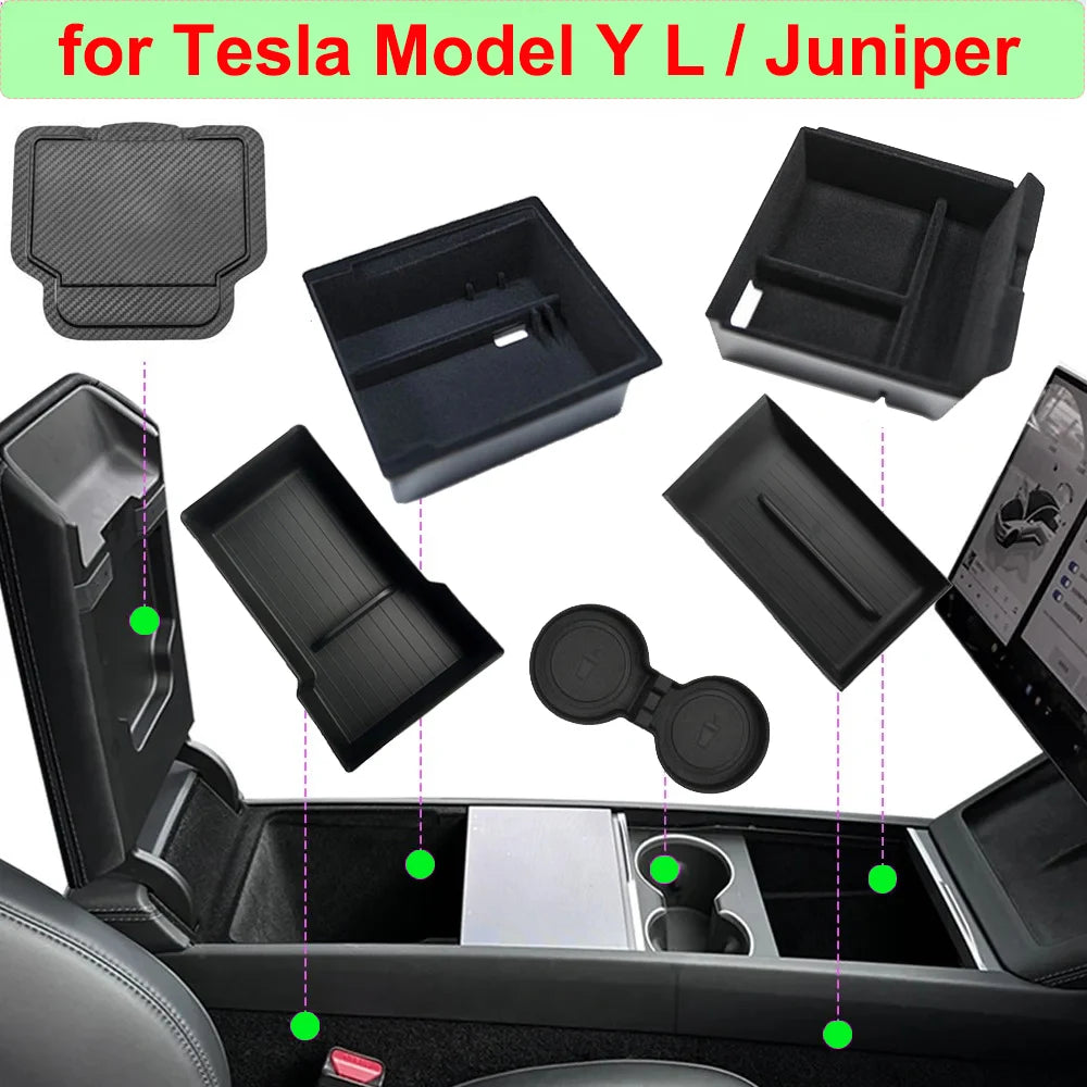 LOR MALE for Tesla Model Y L 2026 Accessories Flocking Center Console Organizer Storage Box YL Juniper Car Cup Mat Armrest Box Organizers