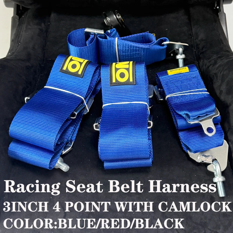 LOR MALE Blue 4 Points Seat Belt 3 Inch Racing Car Safety Belt Harness High Quality Seat Belt Strap Polyester With Quick Release Camlock