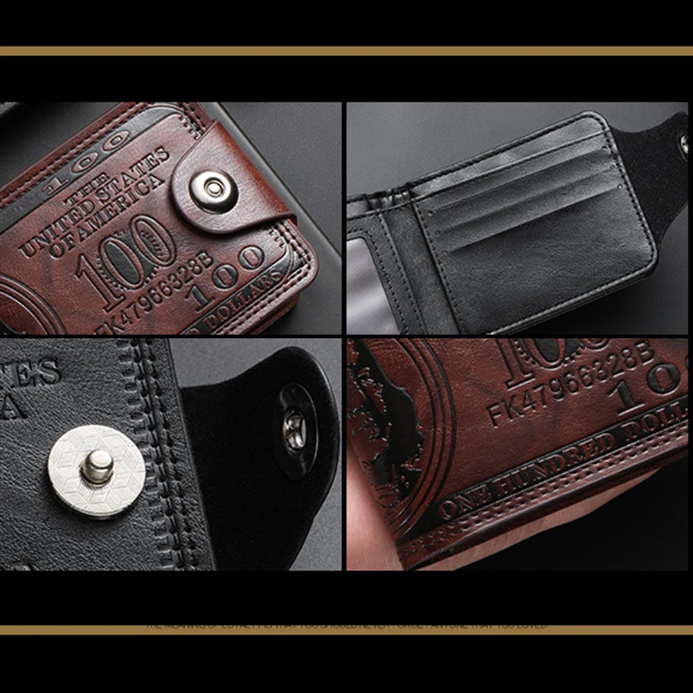 LOR MALE Wallets with 100 US Dollar Pattern Hasp Male Leather Wallet with 2