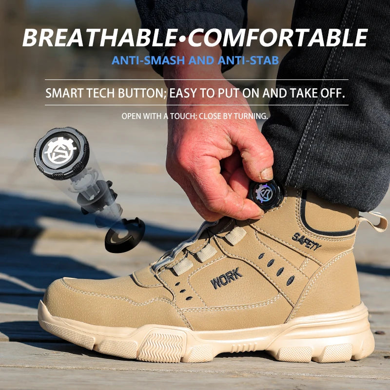 LOR MALE Steel Toe Safety Shoes Men Anti-puncture Work Boots Non-slip Wear Resistant Industrial Protective Labor Shoes Breathable Safety