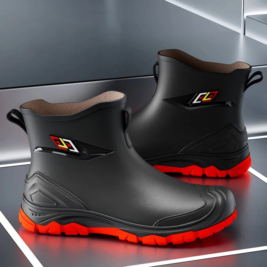 LOR MALE Workwear Style Outdoor Work Commuting Fishing Kitchen Anti Slip Waterproof Men's Flat Bottomed High-Quality Rubber Boots Rain Bo