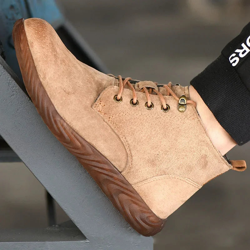 LOR MALE Mens Work Boots 2024 Fashion Outdoor Steel Toe Cow Leather Steel Toe Shoes Men Anti Slip Puncture Proof Safety Shoes Boot Man