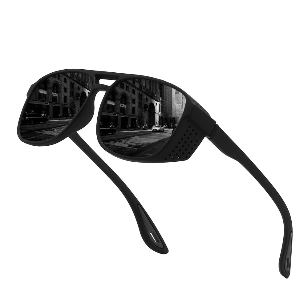 LOR MALE Polarized Driving Sunglasses Men Vintage Steampunk Goggles Windproof Side Shield Fishing Shades UV400 Outdoor Sports Eyewear