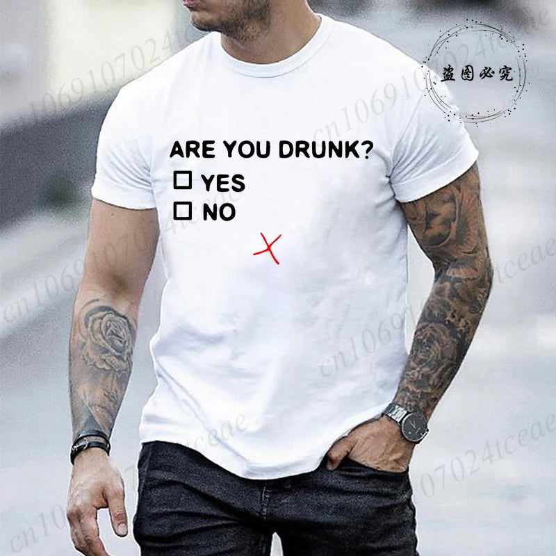 LOR MALE Short Sleeve T Shirt for Men Are You Drunk Fashion Style Design Clothing Funny Beer Drinking Lovers Men T-Shirt Casual Tee Tops