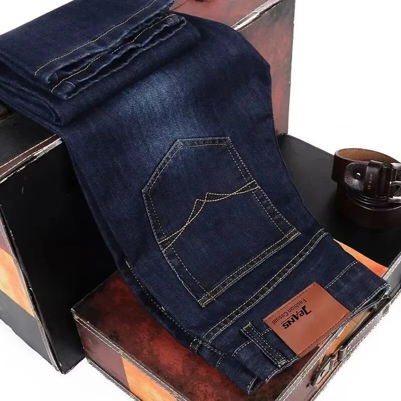 LOR MALE 2025 NEW Men's Fashion Business Jeans Classic Style Casual Stretch Slim Jean Pants Male Brand Denim Trousers Black Blue