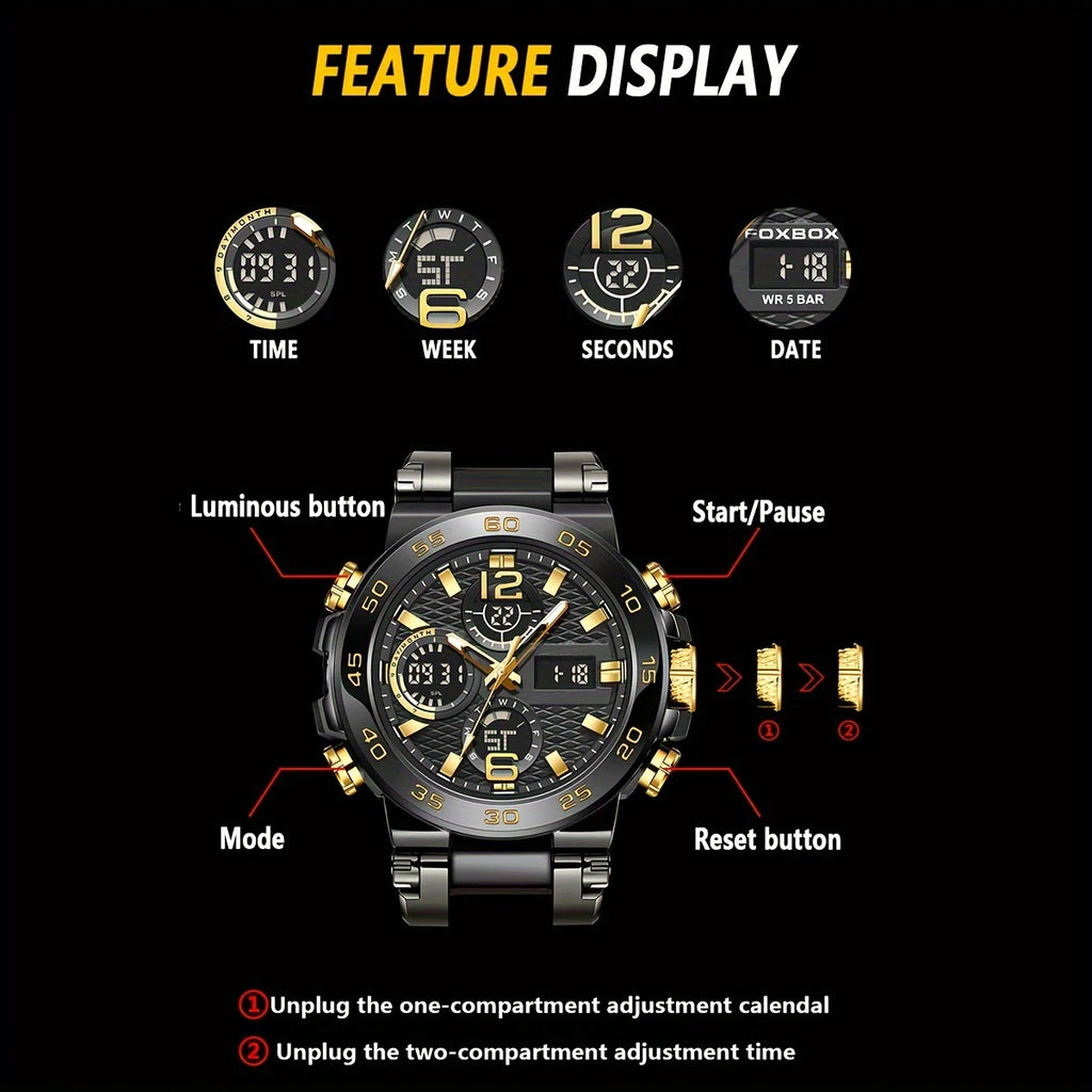 LOR MALE Watches Waterproof Clock Alarm Reloj Hombre LCD Dual Display Wristwatch Quartz