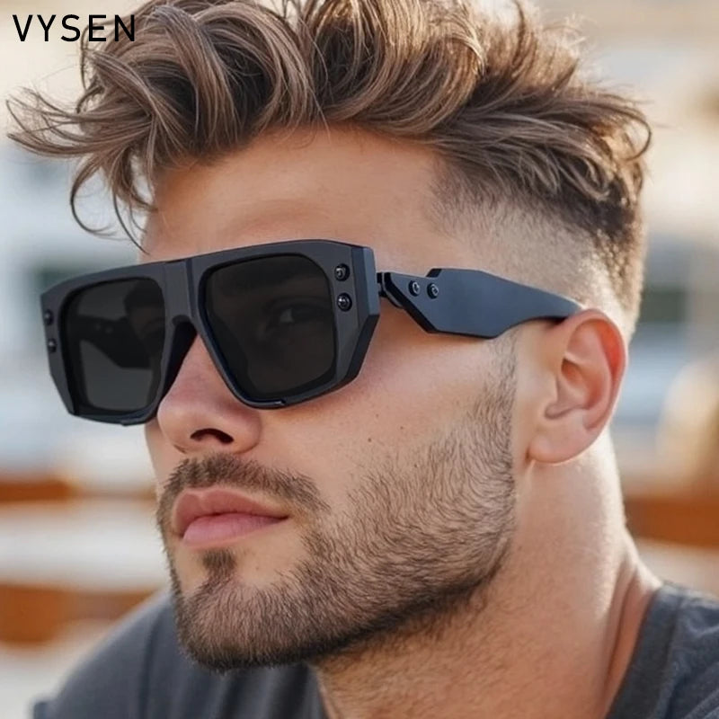 LOR MALE Polarized Steampunk Square Sunglasses Men 2026 Luxury Brand Punk Big Frame Driving Sun Glasses Fashion Eyewear For Male Shades