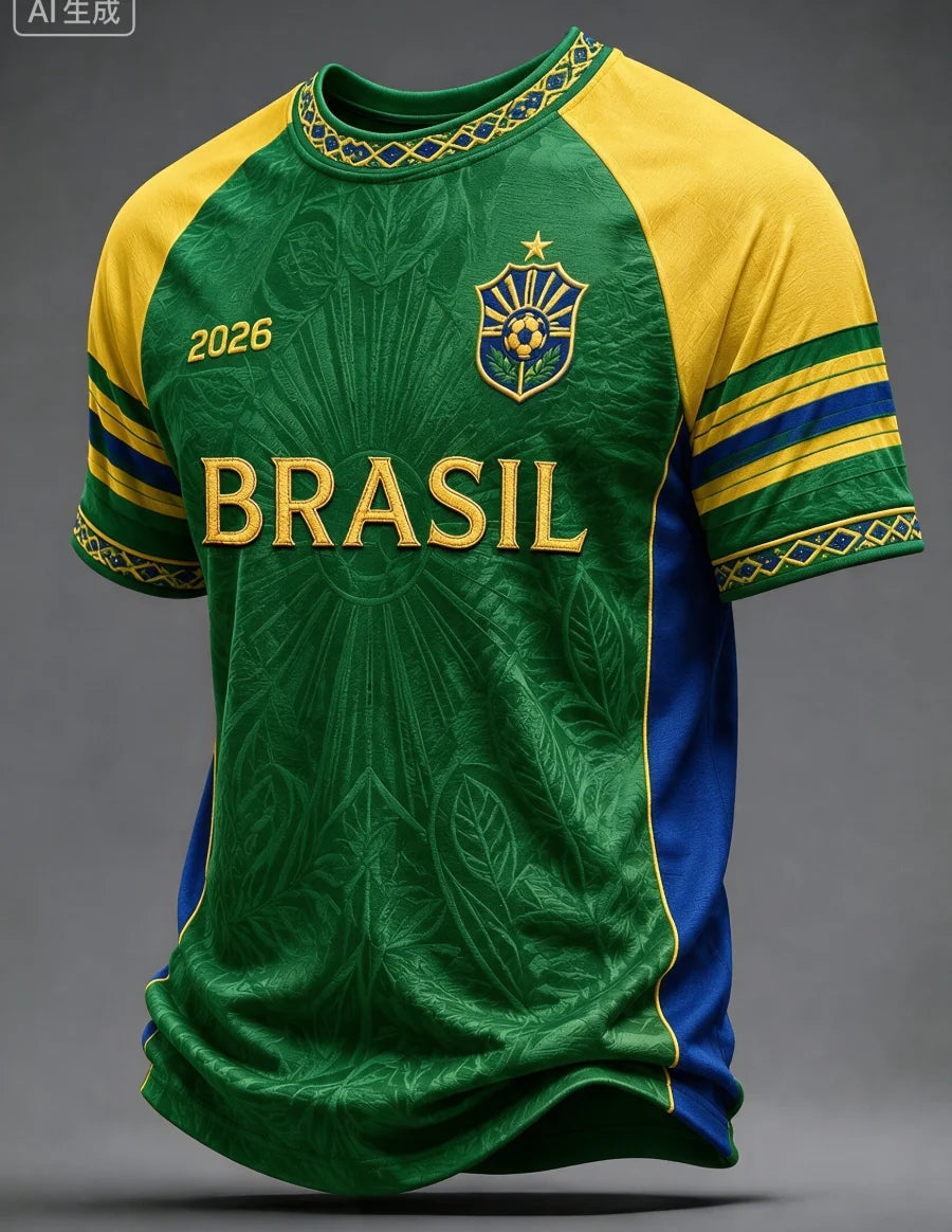 2026 New Brazilian Flag Themed Football Jersey, Fan Friendly Sports Training, Quick Drying T-shirt for Men Family Kids Tees