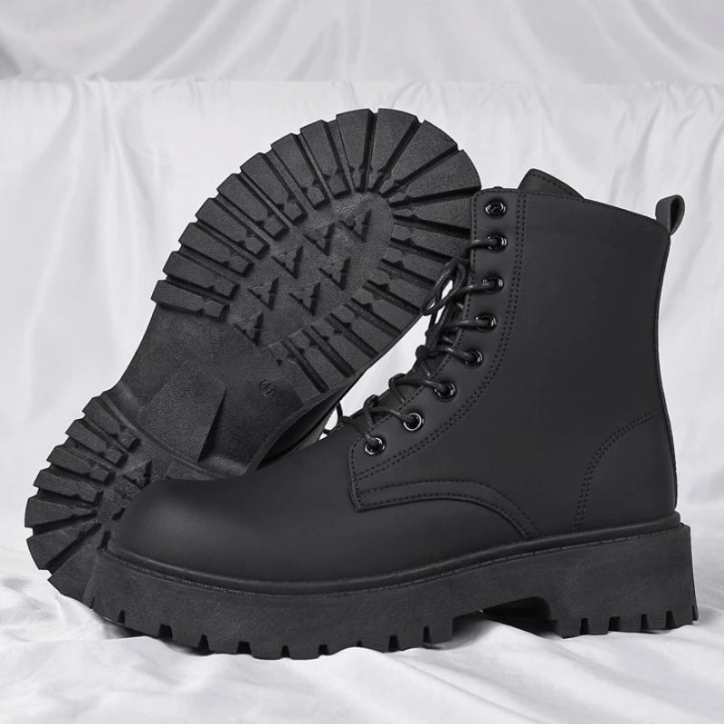 LOR MALE Boots for Men High Quality Casual Leather Boots Fashion Outdoor High Top Booties Black Men's Ankle Boots Fashion Motorcycle Boot