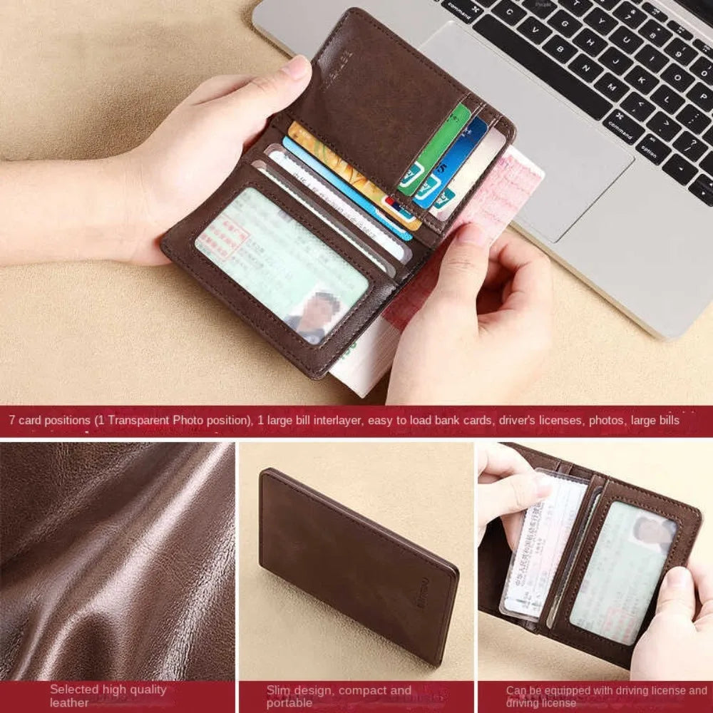 LOR MALE Vintage Leather Mini Wallets RFID Card Holder Money Clip Slim Male
