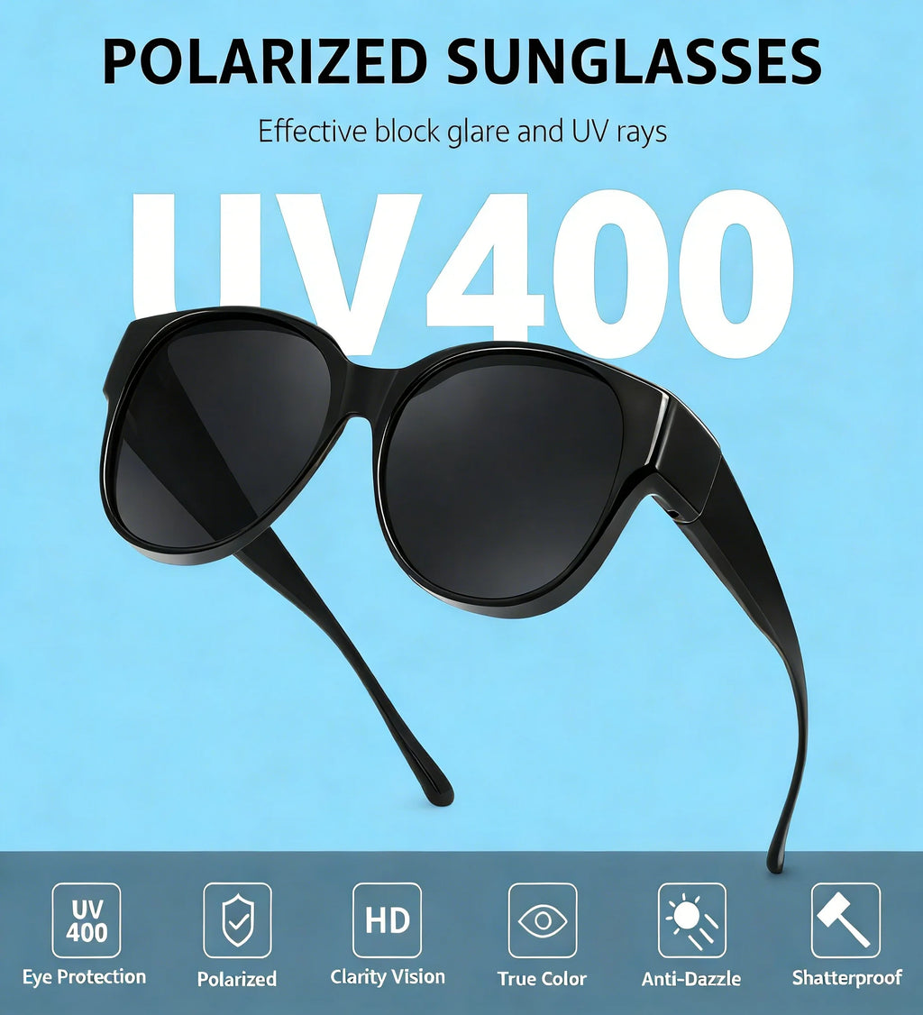 LOR MALE Polarized Fit Over Sunglasses for Men Women, UV400 Protection Wrap Around Lens, Large Oversized Fit Over Glasses for Driving