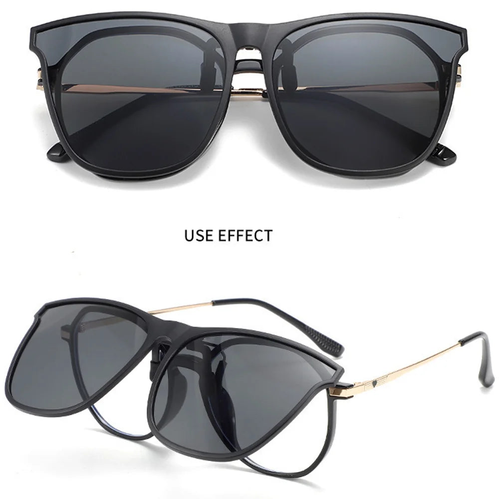 LOR MALE Polarized Clip On Sunglasses Men Women Car Driver Goggles Night Vision Eyewear Anti Glare Vintage Square Sun Glasses