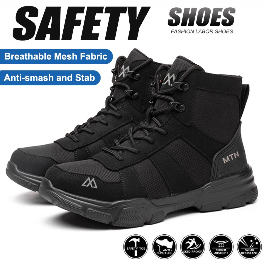 LOR MALE Steel Toe Work Boots Indestructible Safety Shoes Men Women Non Slip Work Shoes Male Tactical Boots Lightweight Protective Shoes