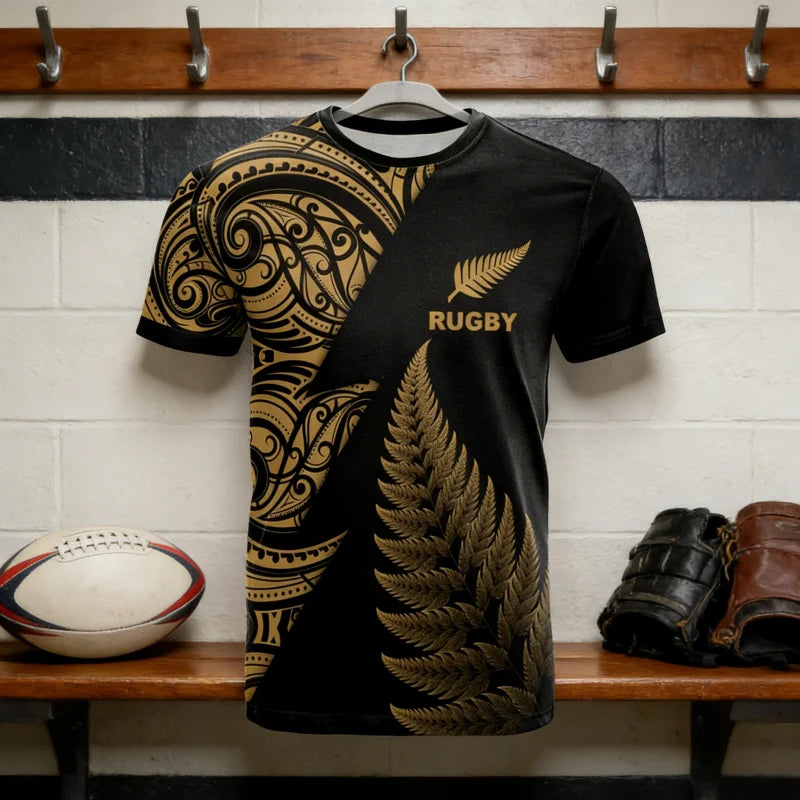 2026 Summer New Zealand Maori Rugby Printed T-shirt Fitness Sports Parent Child Quick Drying T-shirt Fashion Hawaiian Sports Top