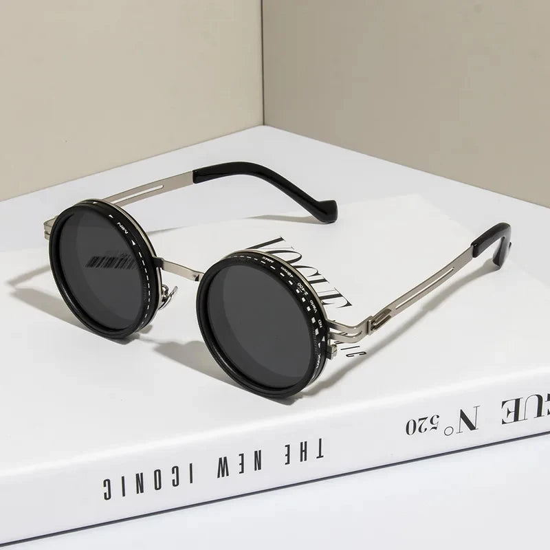 LOR MALE Polarized Round Sunglasses ND9 Adjustable Dimming Sun Glasses Men Women Retro 2