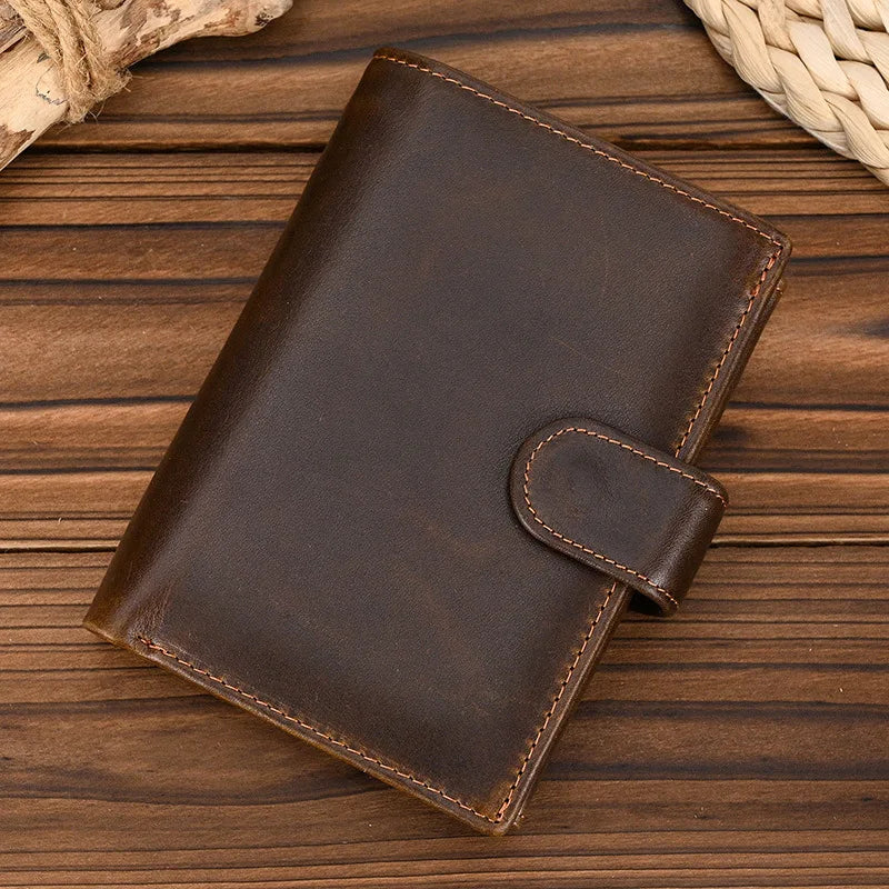 LOR MALE High Quality Genuine Leather Card Wallet Men Women RFID Genuine Leather Short Wallet Multi Cards Slots Button Man Purse