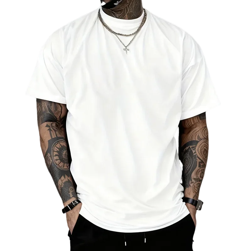 LOR MALE Men's T-shirt High Quality 100% Cotton Round Neck Short Sleeve Classic Black White Pure Color Tees Spring Summer Casual Cool Top