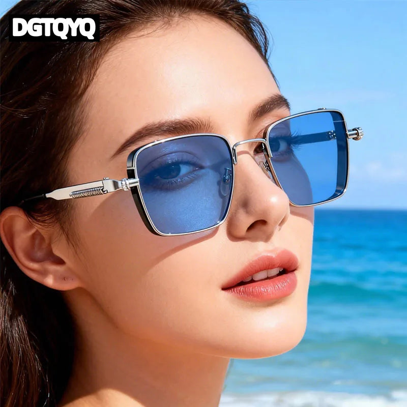 LOR MALE Polarized Sunglasses for Men Anti-UV Driving Glasses Fashion Metal Punk Style Sunglasses with Spring Hinges Women Eyepiece