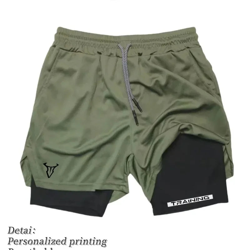 LOR MALE Men Running Shorts 2 in 1 Double-deck Sport Shorts Sportswear Gym Fitness Short Pants Training Jogging Bottom Men's Clothing