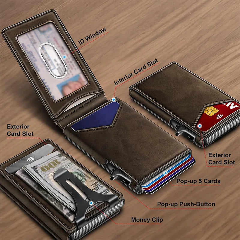 LOR MALE Hot Sale Man’s Double Flip Wallet Multifunctional Metal Flip Wallet RFID Anti-Theft Money Holder