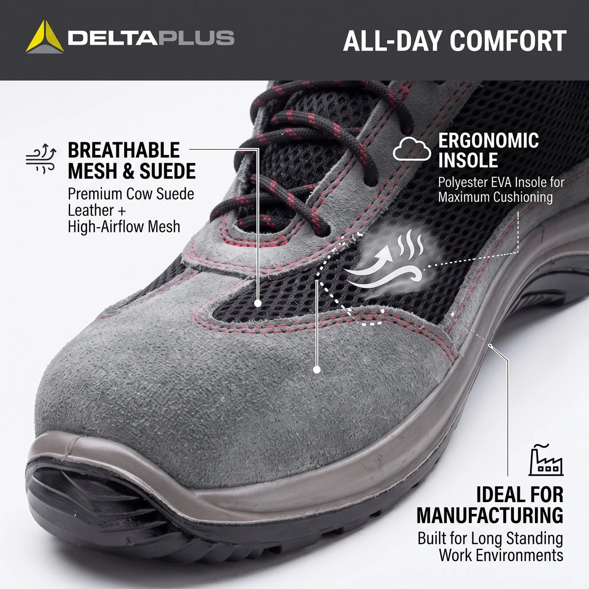 LOR MALE Composite Toe Safety Shoe Steel Toe Shoes Man EH Electrical Hazard Work Shoes Man Non Slip Suede Mesh Insulated Safety Shoes