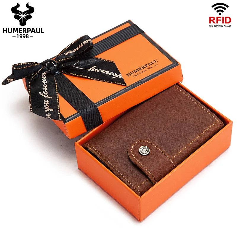 LOR MALE Minimalist Aluminum Credit Card Holder Wallet for Men RFID Vintage Crazy Horse Leather Bank Cardholder Case Quality Coin Purse