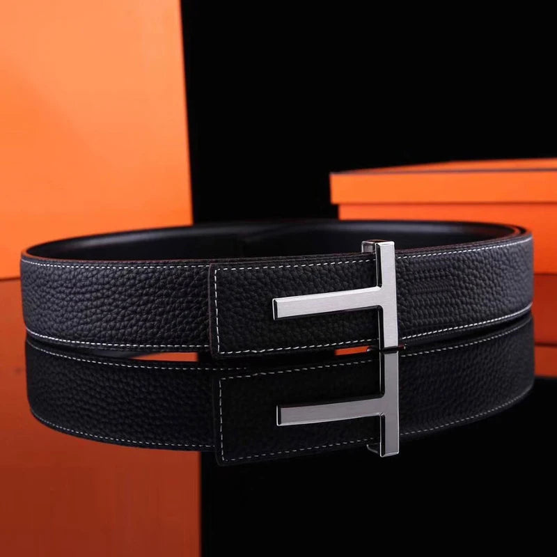 LOR MALE New Men's Luxury Belt High Quality Famous Brand Waistband T Buckle Belt Leather Strap Male Office Business Casual Jeans 3.8cm
