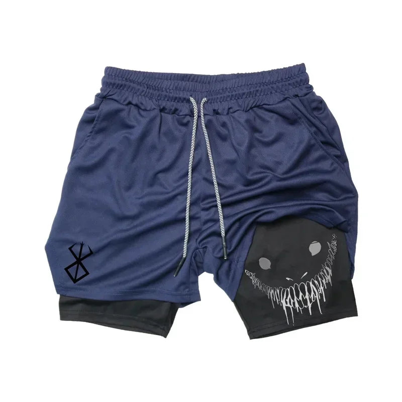 LOR MALE Summer Men Shorts Funny Graphic Print Running Fitness Gym Training Sport Shorts Quick Dry Workout Jogging Double Deck Shorts Man