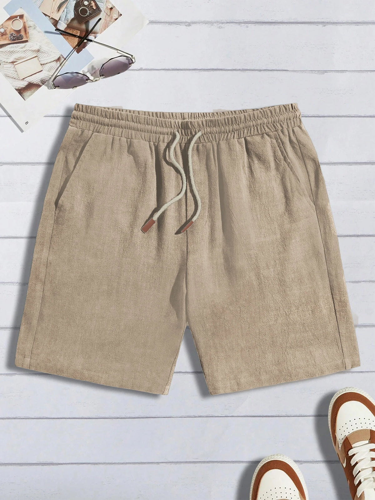 LOR MALE Summer thin linen shorts for men, loose and casual, five-inch pants, cotton and linen, breathable, suitable for beach and sports