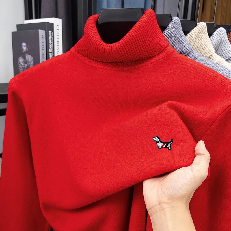 LOR MALE High Quality Man Spring Long-Sleeved Knitwear Dog Print High Neck Hot Pullover Versatile Trend Leisure Warm Sweater MensClothing