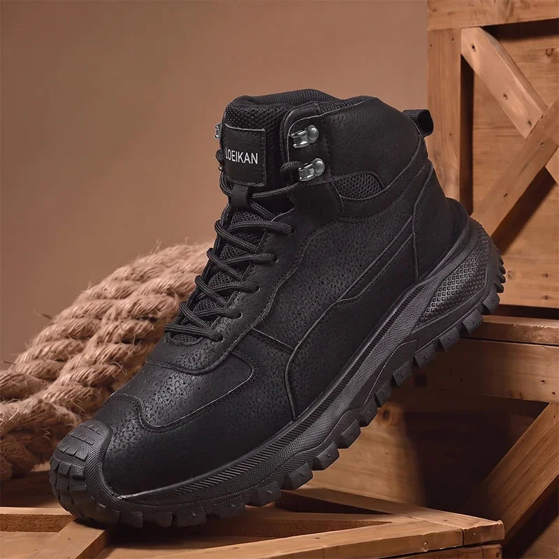 LOR MALE Men High Top Ankle Boots Suede Mesh Splicing Shoes Anti‑collision Toe Non‑slip Thick Sole Male Boots for Daily Walking Commute
