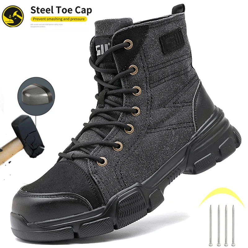 LOR MALE Safety Protective Boots Work Safety Shoes Men Safety Boots Anti-puncture Work Shoes New Steel Toe Shoe Indestructible Shoes